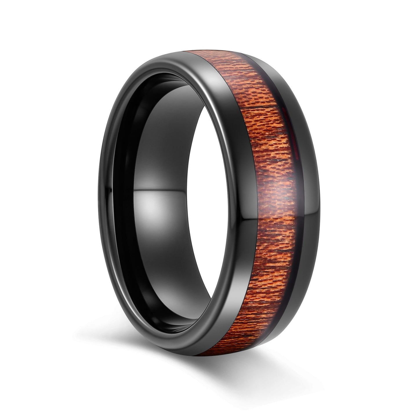 Mens Tungsten Dome Ring with Barrel Wood Inlay Basic 8mm (H-0221)