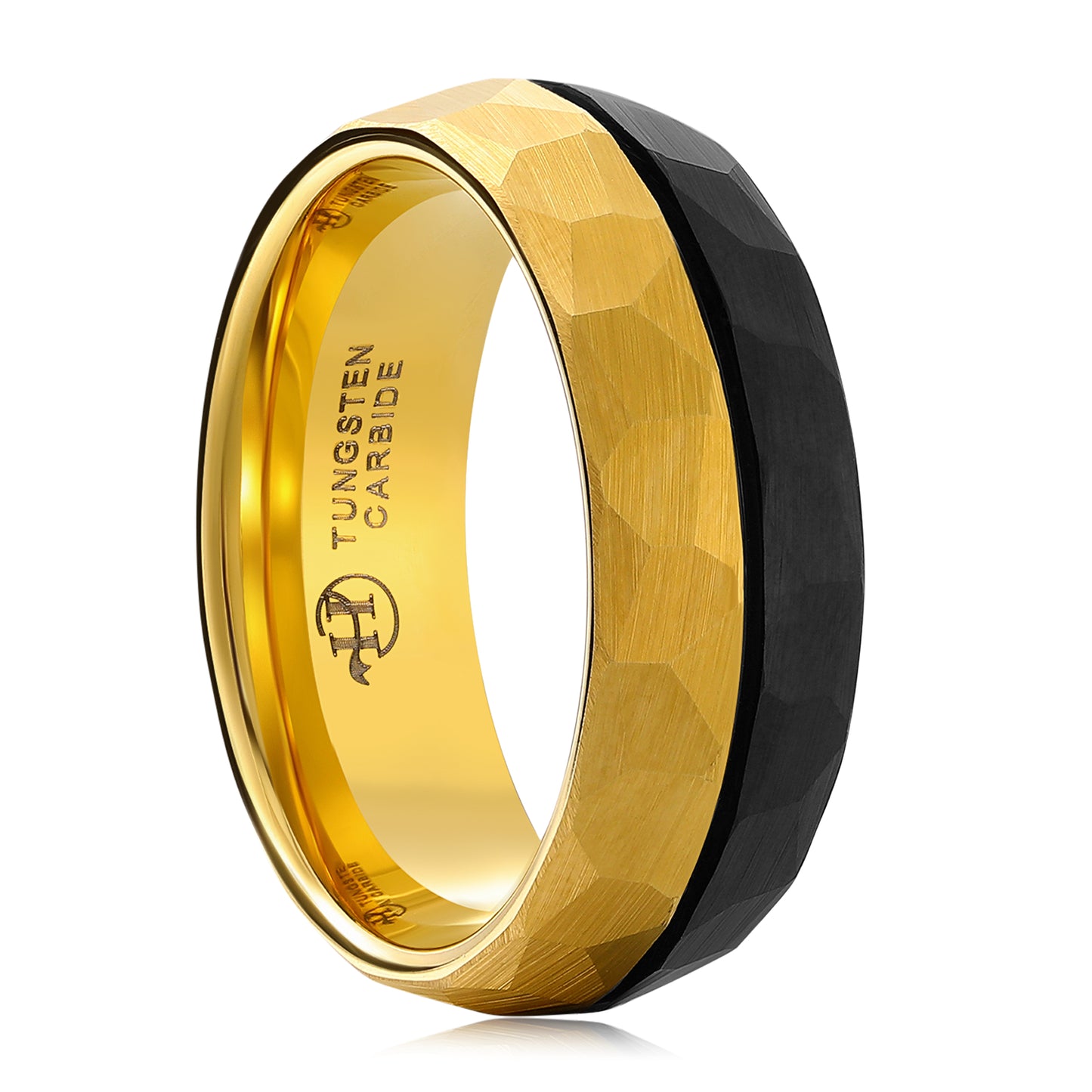 Gold & Black Two-Tone Hammered Tungsten Carbide Rings for Men (HI-0210)
