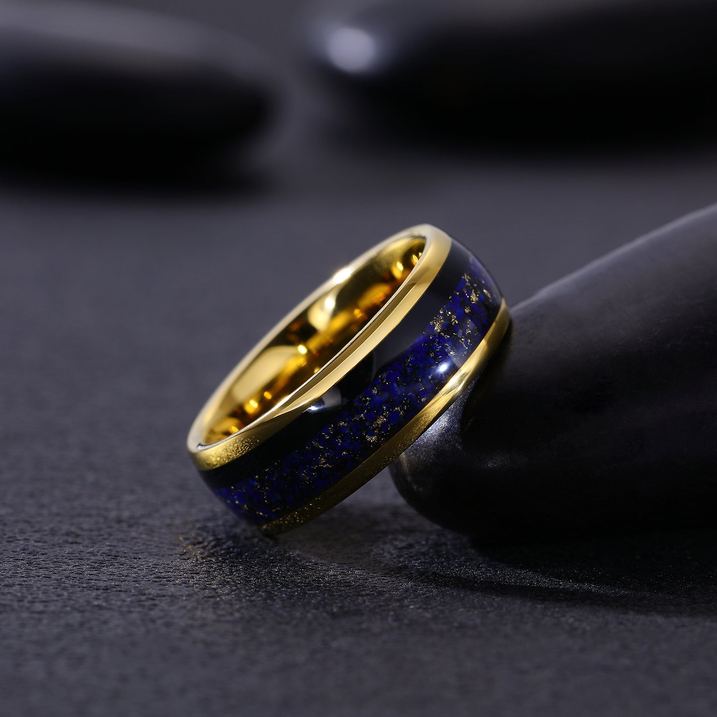 Men's Tungsten Carbide Ring with Blue Opal Stones Inlay (HI-0220)