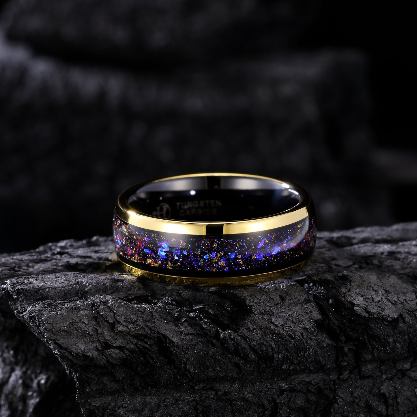 Men's Tungsten Carbide Ring with Blue & Purple Opal Stones Inlay (HI-0219)
