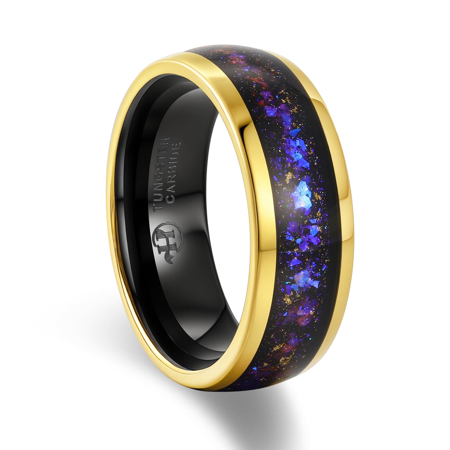 Men's Tungsten Carbide Ring with Blue & Purple Opal Stones Inlay (HI-0219)