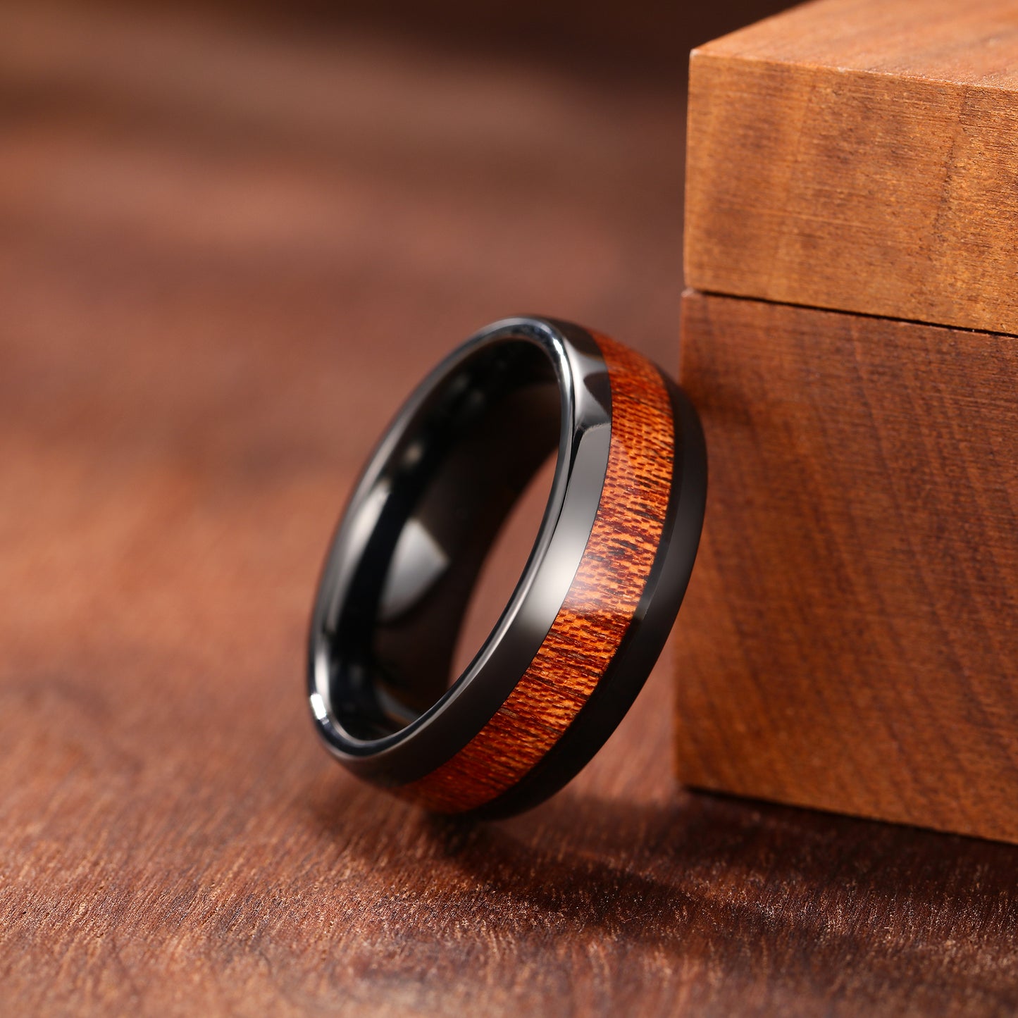 Mens Tungsten Dome Ring with Barrel Wood Inlay Basic 8mm (H-0221)