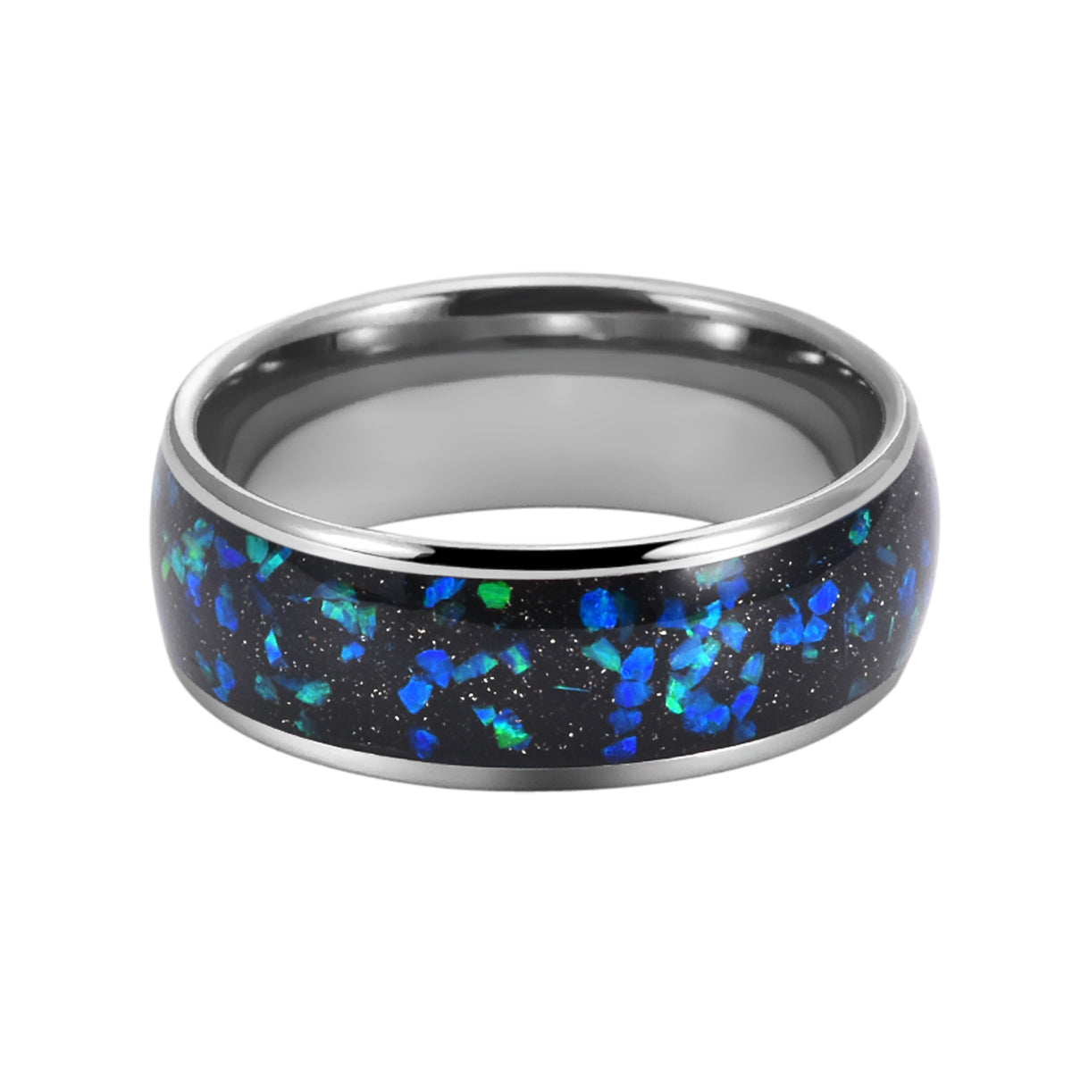 Hioleegi Galaxy Mens Wedding Bands Tungsten Carbide with Opal Inlay (HI-0209)