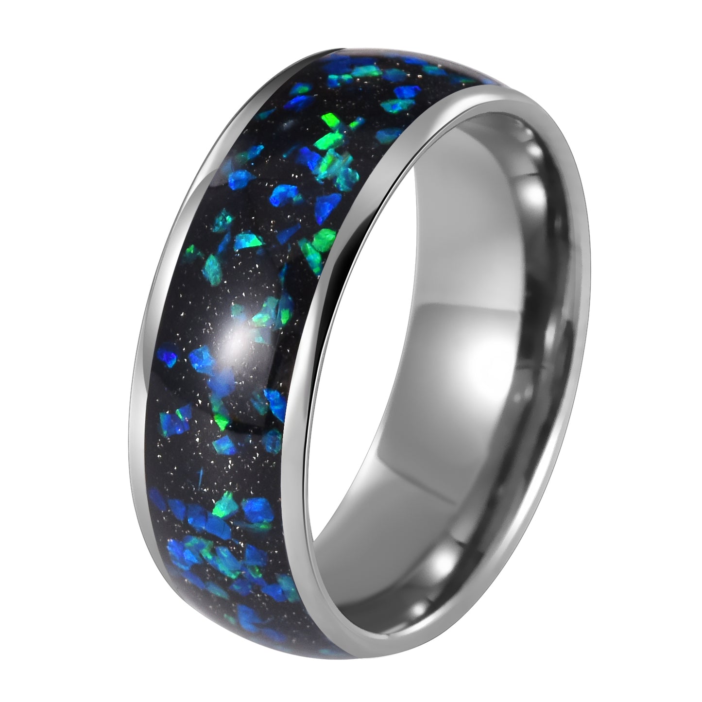 Hioleegi Galaxy Mens Wedding Bands Tungsten Carbide with Opal Inlay (HI-0209)