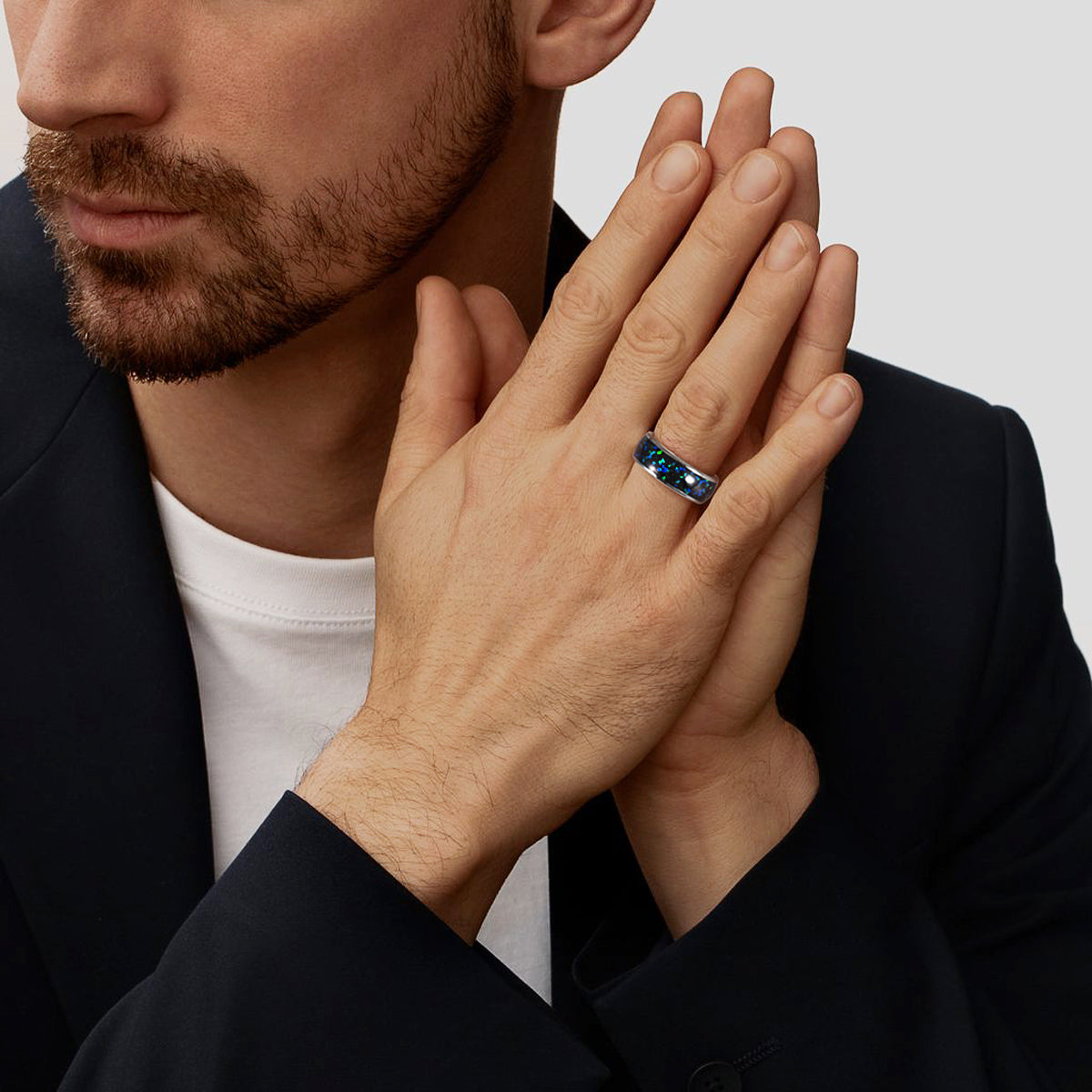 Hioleegi Galaxy Mens Wedding Bands Tungsten Carbide with Opal Inlay (HI-0209)
