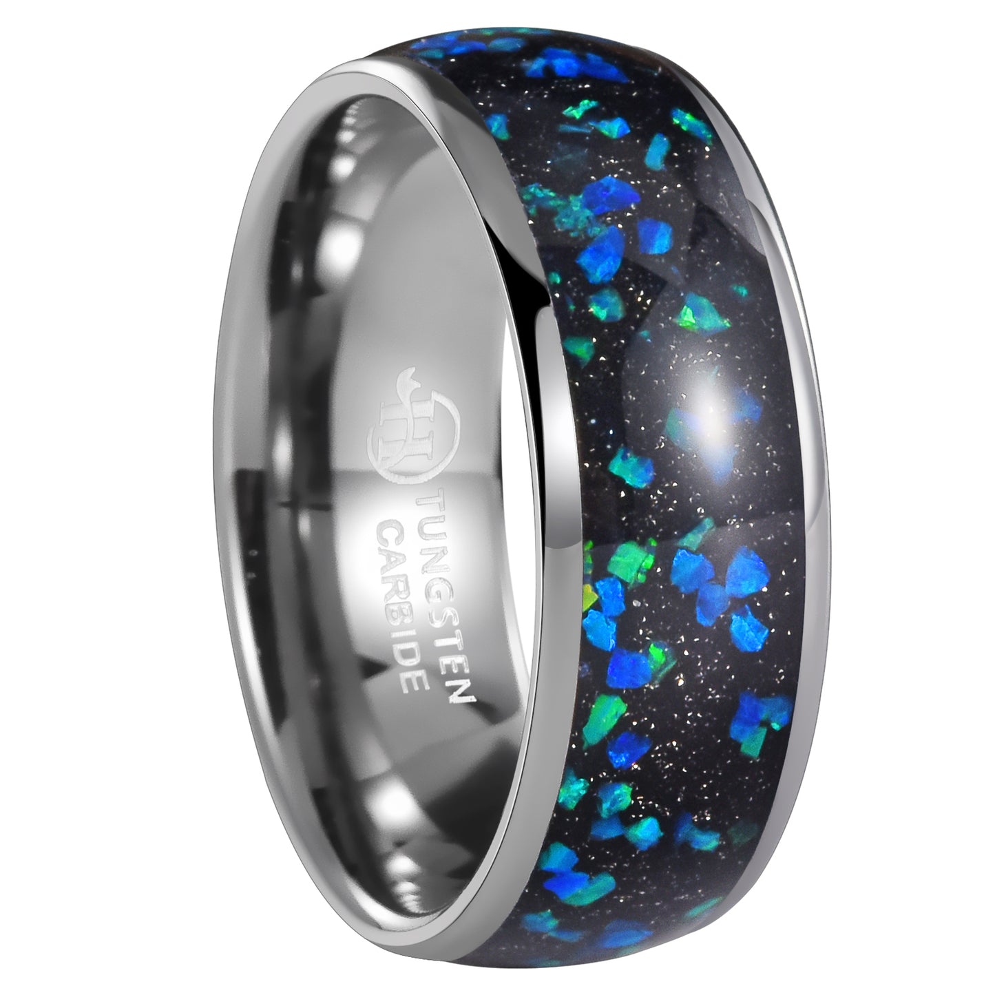 Hioleegi Galaxy Mens Wedding Bands Tungsten Carbide with Opal Inlay (HI-0209)