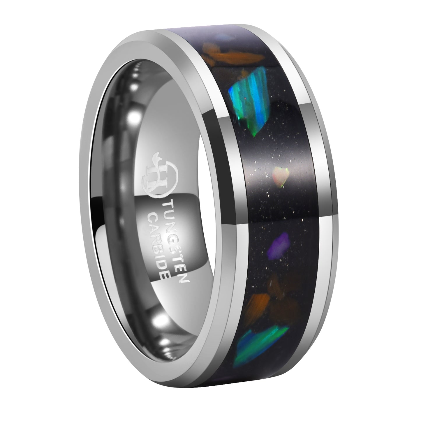 Meteorite Wedding Bands for Men Tungsten Carbide with Opal Inlay (HI-0208)