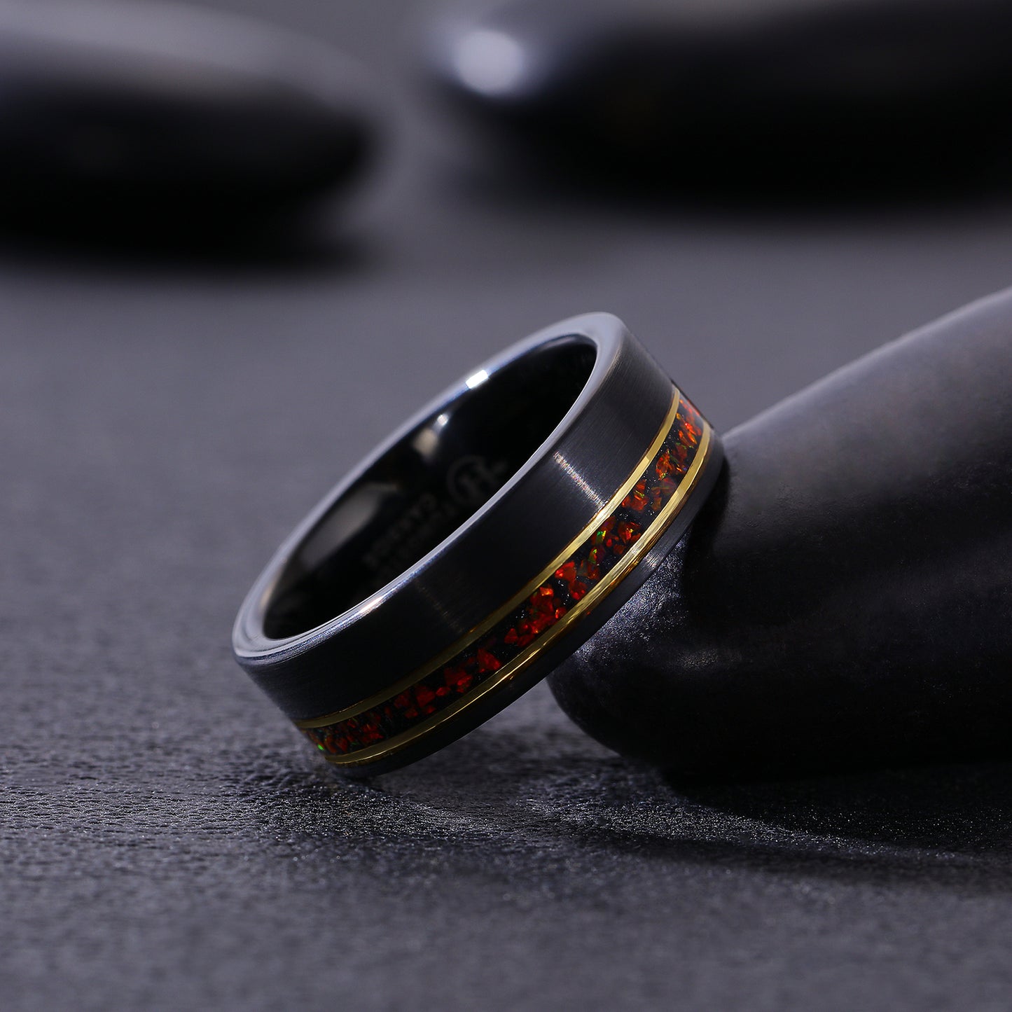 Hioleegi Men's Two-Tone Tungsten Ring with Red Opal Inlay (HI-0216)