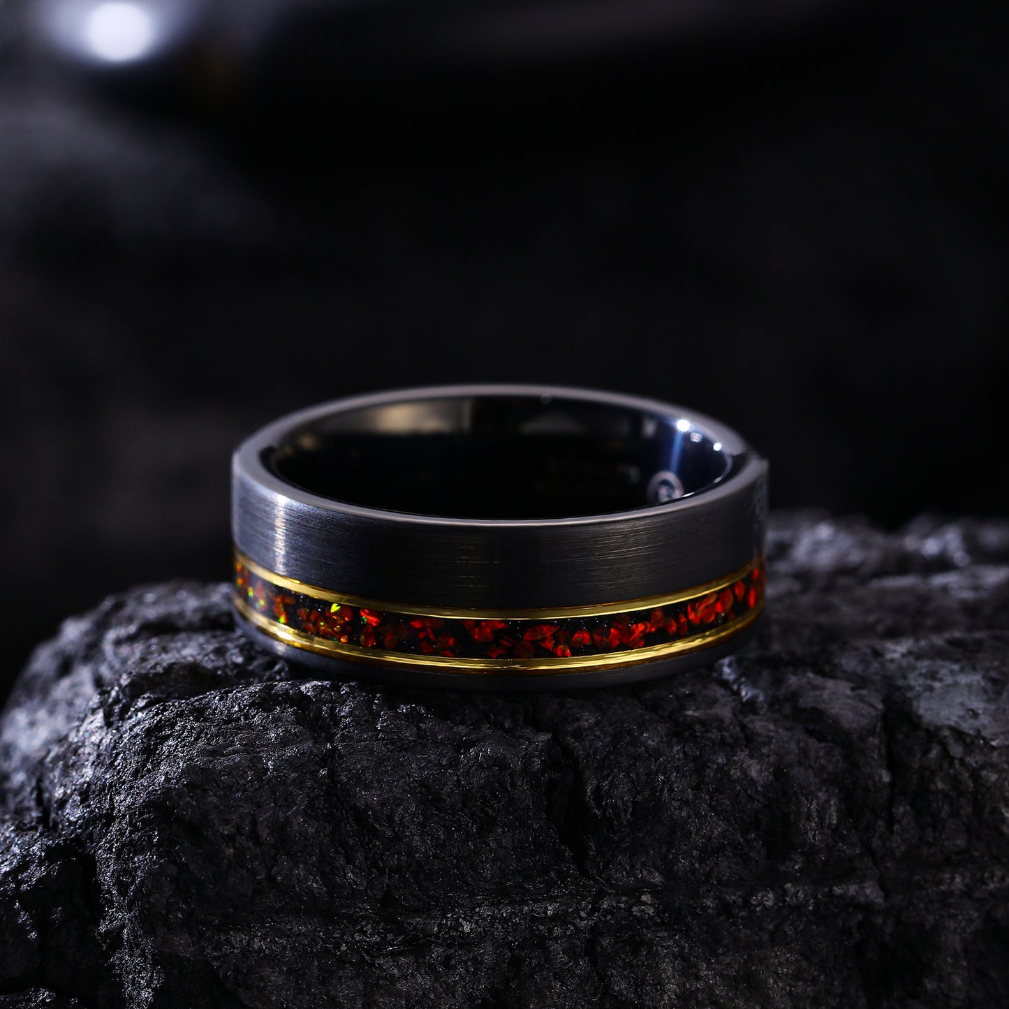 Hioleegi Men's Two-Tone Tungsten Ring with Red Opal Inlay (HI-0216)