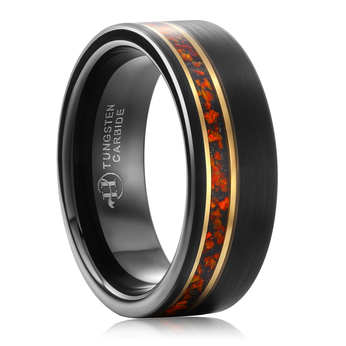 Hioleegi Men's Two-Tone Tungsten Ring with Red Opal Inlay (HI-0216)