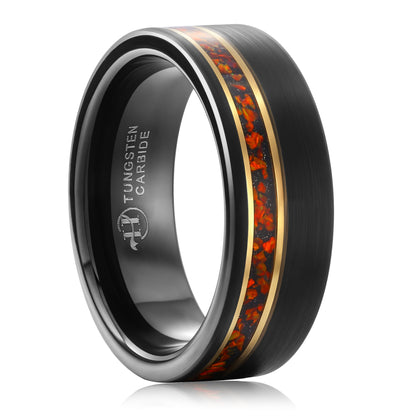 Hioleegi Men's Two-Tone Tungsten Ring with Red Opal Inlay (HI-0216)