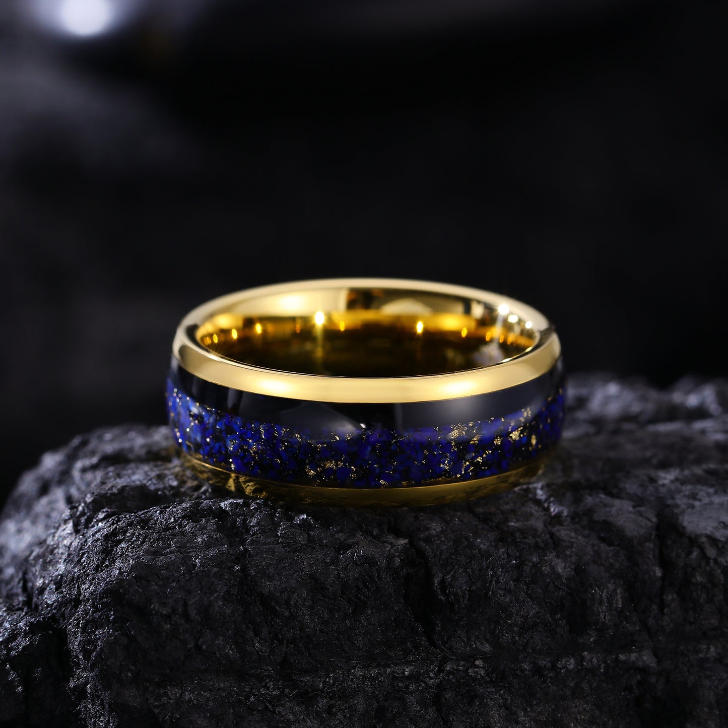 Men's Tungsten Carbide Ring with Blue Opal Stones Inlay (HI-0220)