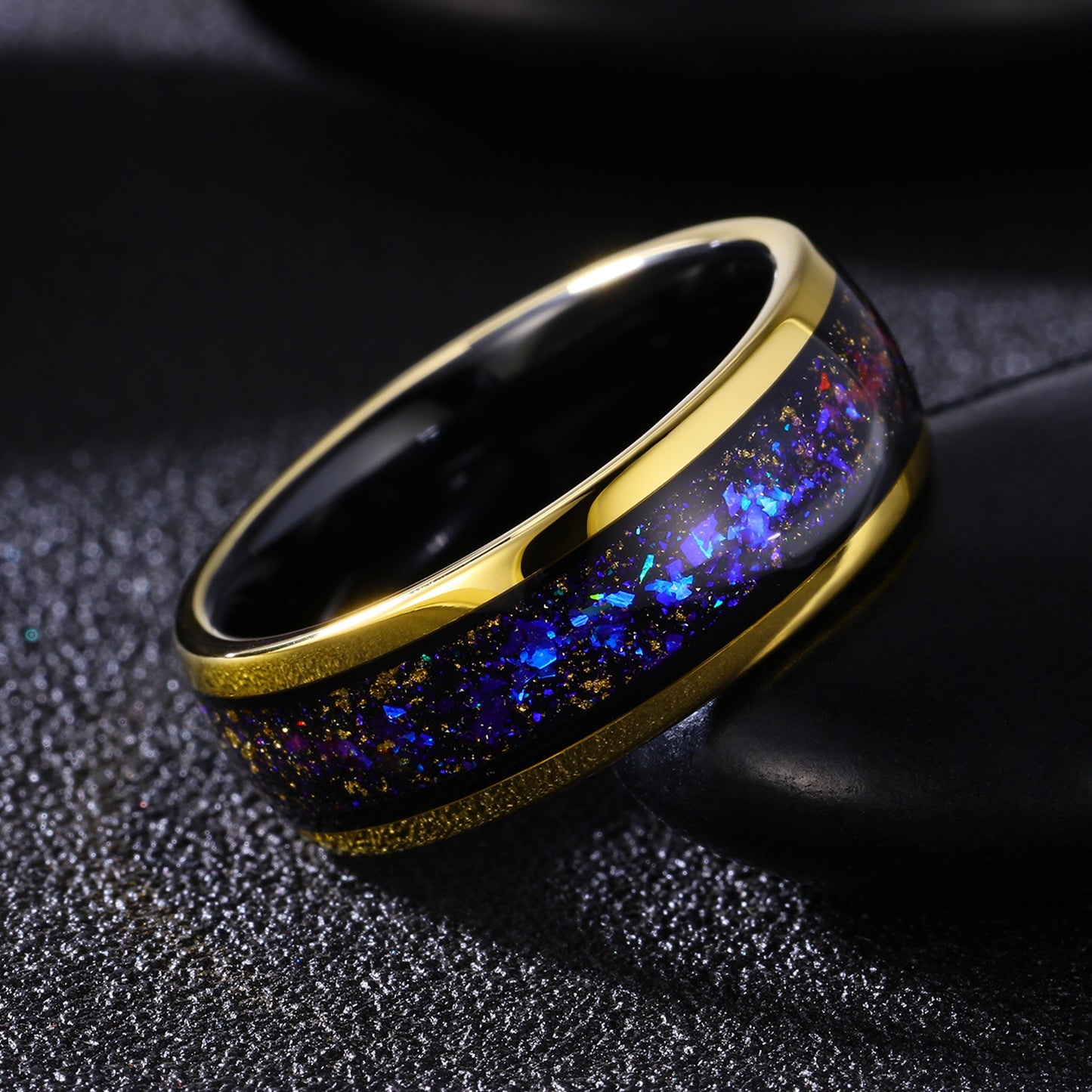 Men's Tungsten Carbide Ring with Blue & Purple Opal Stones Inlay (HI-0219)