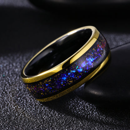 Men's Tungsten Carbide Ring with Blue & Purple Opal Stones Inlay (HI-0219)