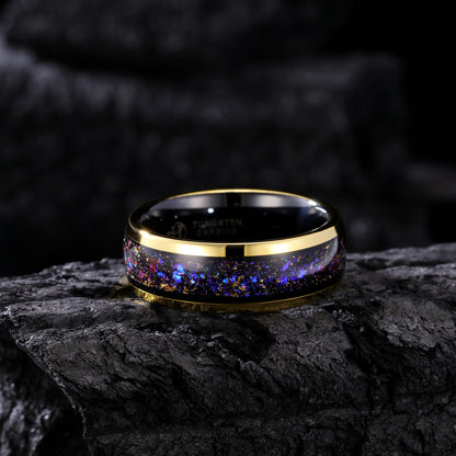 Men's Tungsten Carbide Ring with Blue & Purple Opal Stones Inlay (HI-0219)