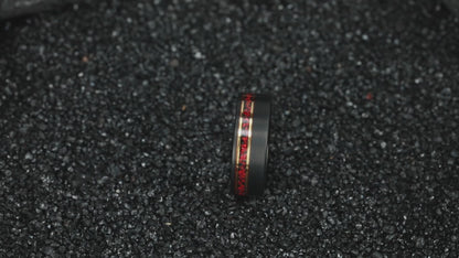 Hioleegi Men's Two-Tone Tungsten Ring with Red Opal Inlay (HI-0216)