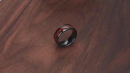 Mens Tungsten Dome Ring with Barrel Wood Inlay Basic 8mm (H-0221)